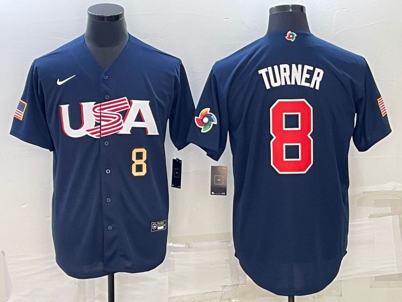 Men 2023 World Cub USA #8 Turner Blue Nike MLB Jersey2